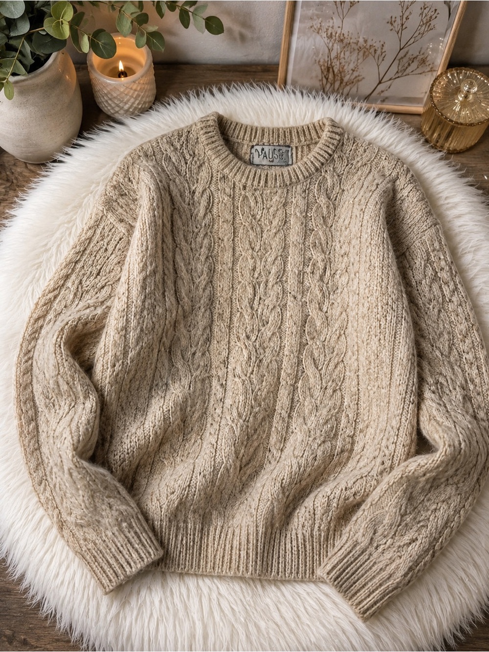 Vintage PAUZE 100% Wool Cable Knit Sweater – Size Large